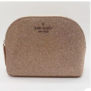 Kate Spade NY Saffiano Tinsel Glitter Rose Gold Dome Pouch Gently Preloved